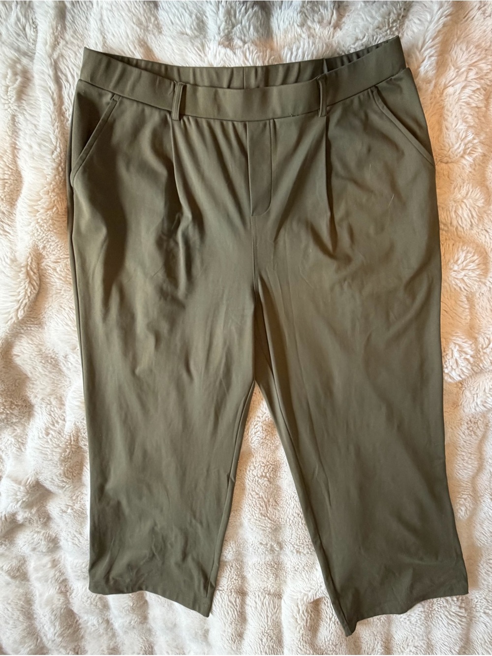 Bobeau 1X Grape Leaf Olive Green Wide Leg Pleat Pants NWT